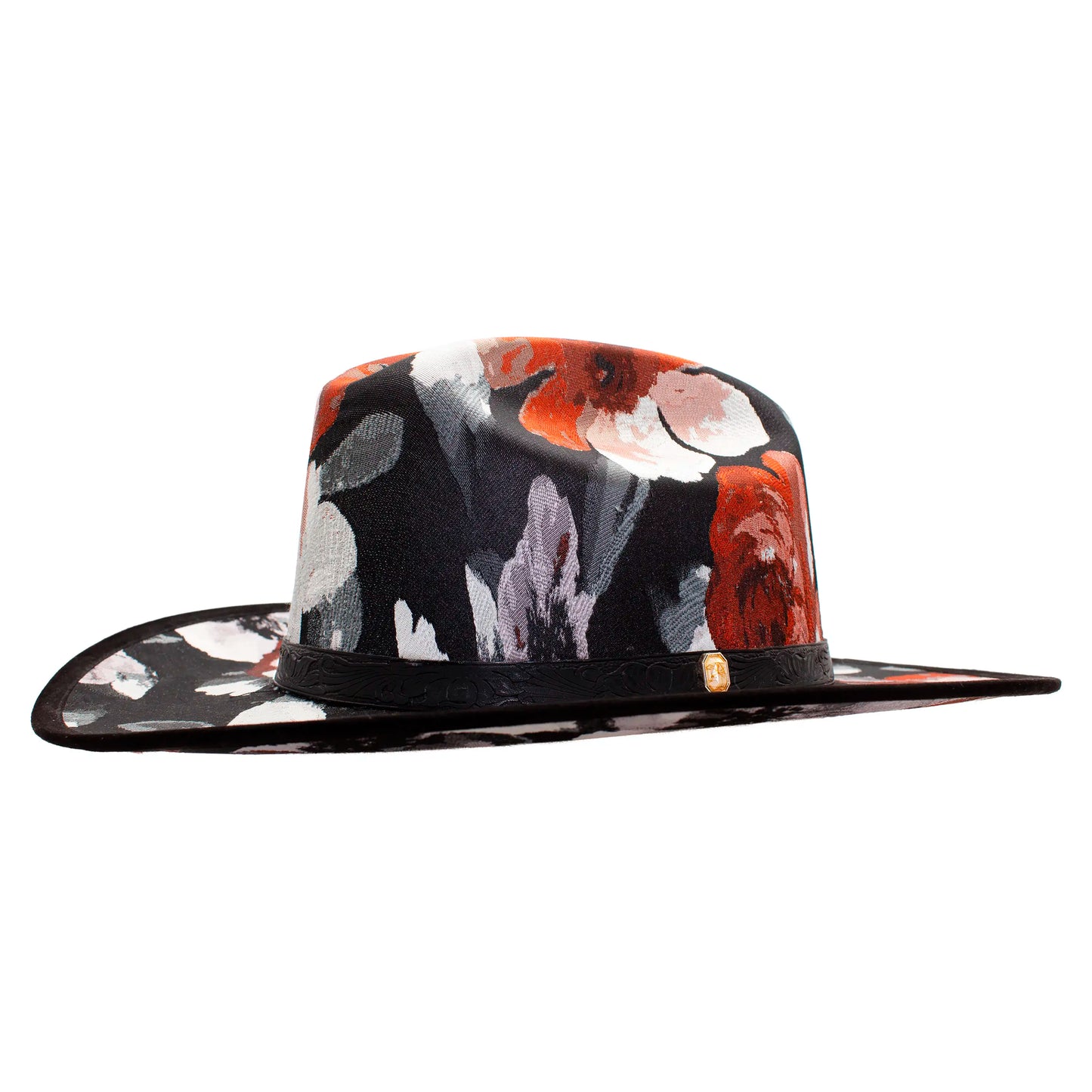 BLACK & BROWN FLORAL HAT