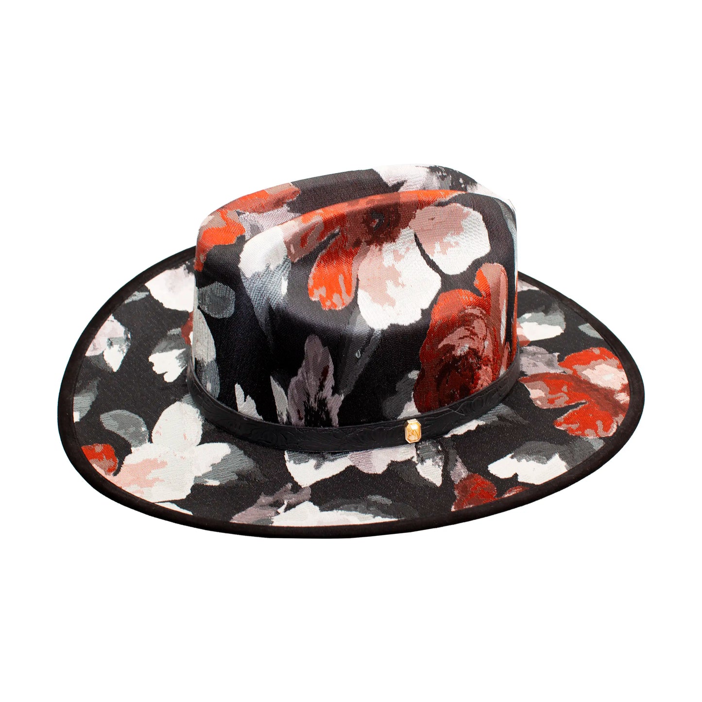 BLACK & BROWN FLORAL HAT